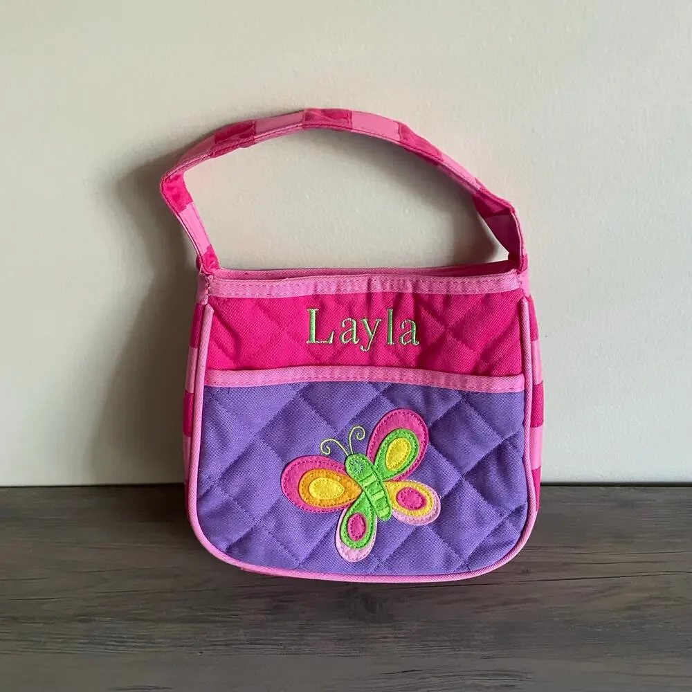 Stephen Joseph Quilted Purse Butterfly Design Embroidered Cotton Pink Purple Bag